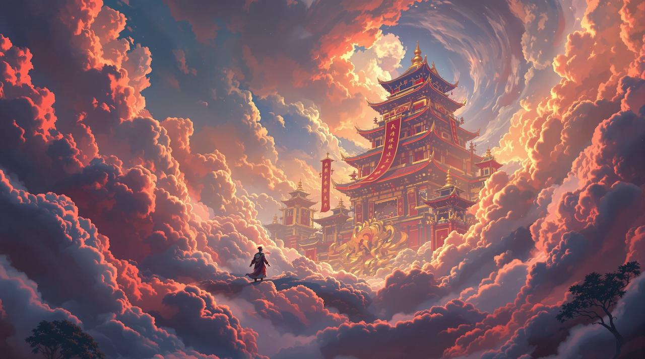 黑神话悟空大闹天宫DLC游戏概念图，孙悟空在天宫战斗的震撼场景